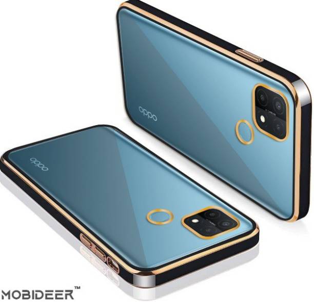 MOBIDEER Back Cover for OPPO A15s, Golden Line, Premium Soft Chrome Case | Silicon Gold Border
