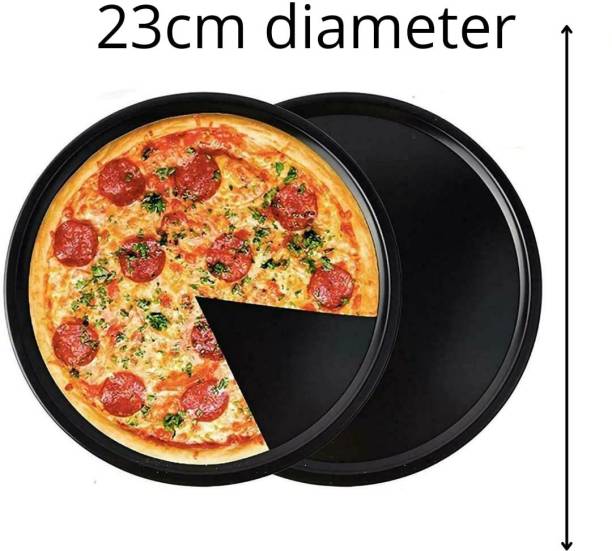 AL ATASH Non-Stick Carbon Steel Round Pizza Pan Tray For Microwave Oven OTG Safe (23 cm) Pizza Tray