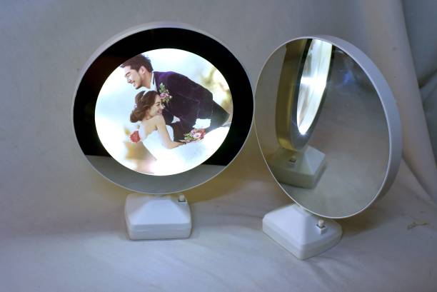 Plastic Round Magic Mirror Tabletop Photo Frame Album