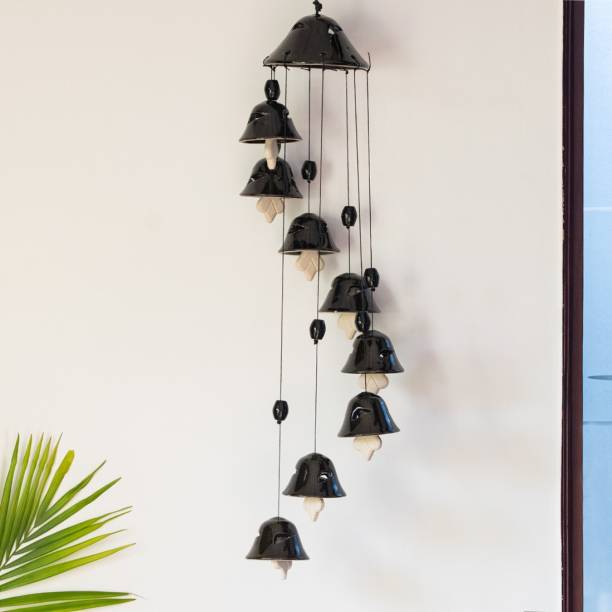 ExclusiveLane 'Hazel Symphonies' Handpainted Decorative Windchimes With Hanging Bells In Ceramic Windchime