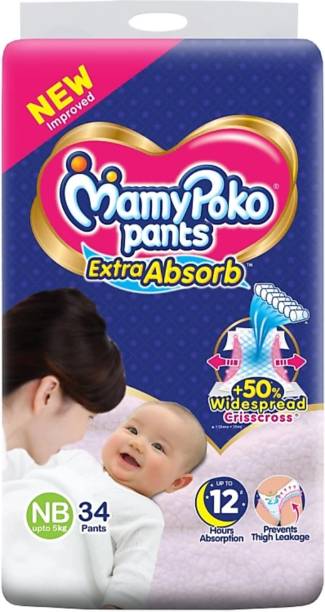 MamyPoko Pants Extra Absorb Baby Diapers, NB 34 Pieces - New Born