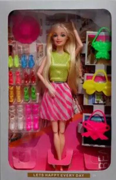 FASHIONEMPIRE barbie doll with doll house accessories and shoe set (Multicolor)
