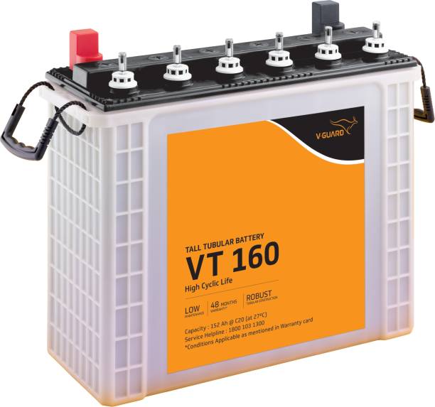 V-Guard VT160 Tall Tubular Battery 152Ah C20@27C 48 Months Warranty VT160 use with Pure Sine Wave Inverter