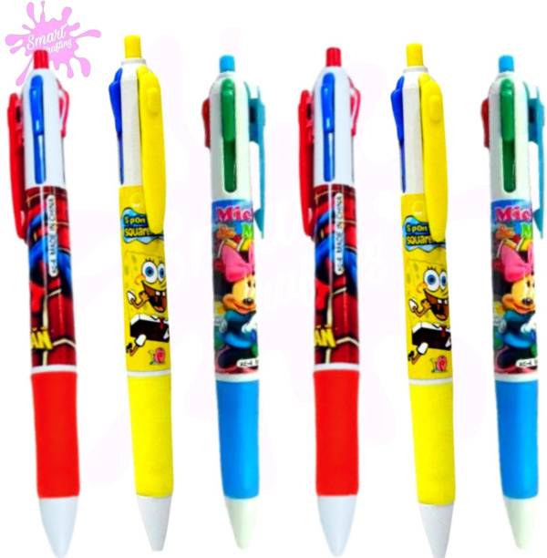 SmartCrafting 4 in 1 Ball Pen,4 Colors On Single Pen & Attractive Cartoon Printed Ball Pen