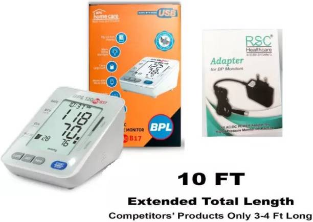 BPL Medical Technologies 120/80 B171 With Rsc Healthcare C-TYPE Adapter ( 10 feet Lenght ) BPL 120/80 B17 Blood Pressure Monitor With Free Rsc Healthcare Ac/Dc Adapter Bp Monitor