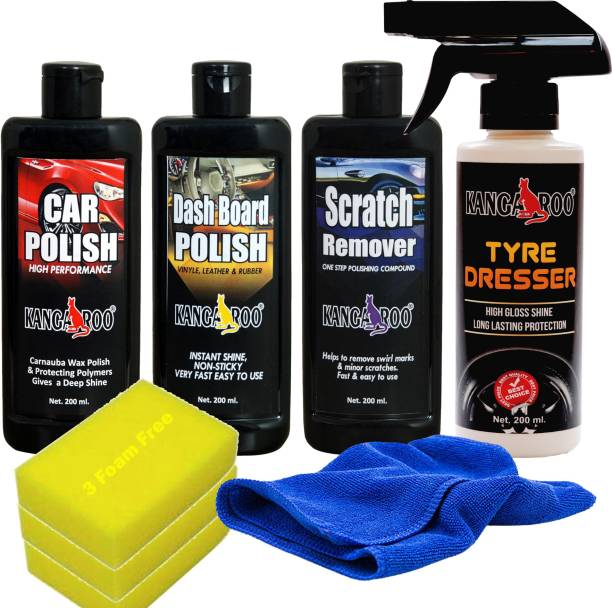 KANGAROO Paste Car Polish for Bumper, Chrome Accent, Dashboard, Exterior, Headlight, Leather, Metal Parts, Tyres, Windscreen
