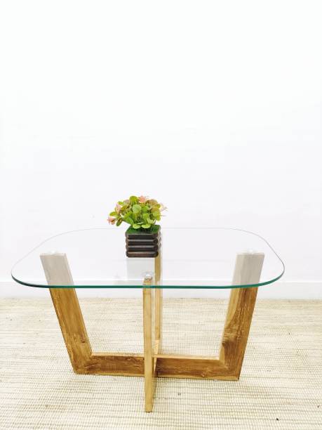 AVRIAN Center & Sofa Table for Living Room Sagwan Wood Base & 8mm Top Glass Coffee Table