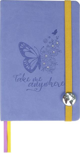 doodle Floral Wings Lavender Notebook with Metal Slider and Elastic Band A5 Diary Ruled 200 Pages