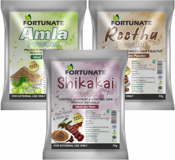 FORTUNATE Herbal Amla + Reetha + Shikakai Powder - Combo