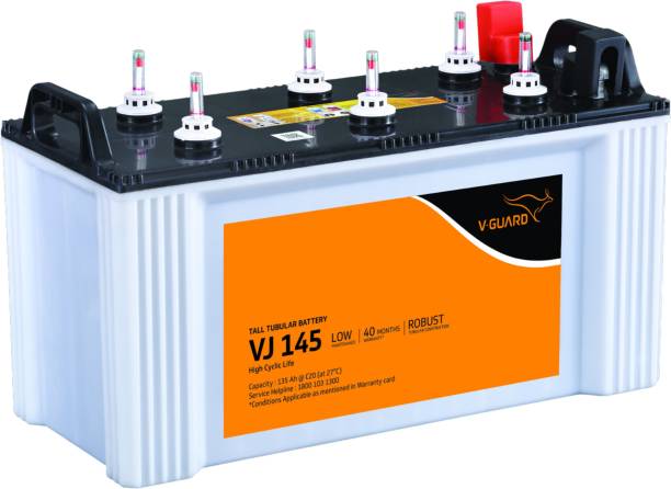 V-Guard VJ145 Flat Tubular Battery 135Ah C20@27C 40 Months Warranty VJ145 use with Pure Sine Wave Inverter