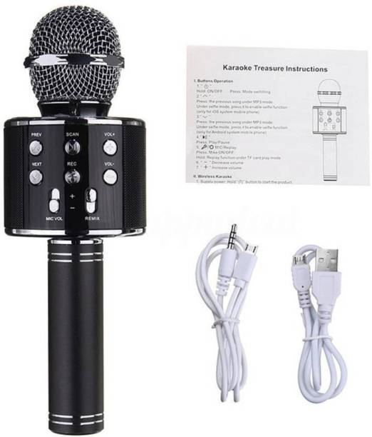 JD WS-858 Wireless Handheld Bluetooth Mic with Speaker (Bluetooth Speaker) Audio Recording and Karaoke Feature Microphone Handheld 858