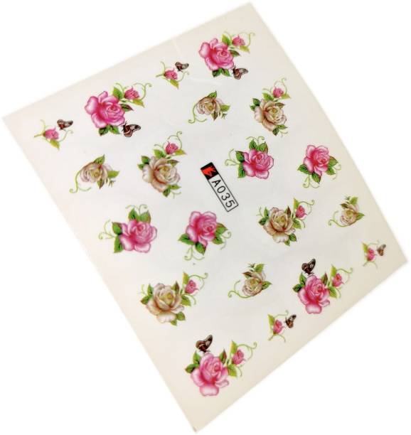 SENECIO® Rose & Butterflies A035 Nail Art Manicure Decals Water Transfer Sticker 1 Sheet