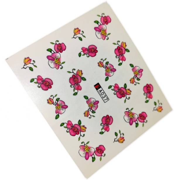 SENECIO® Pink Orchids A037 Nail Art Manicure Decals Water Transfer Sticker 1 Sheet