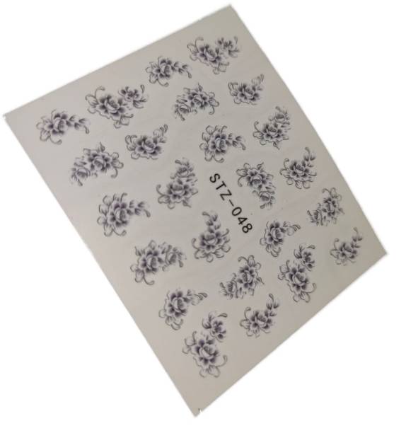 SENECIO® Black&White Flower STZ-048 NailArt Manicure Decal Water Transfer Sticker 1 Sheet