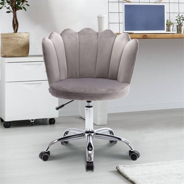 Finch Fox Modern Crown Chair with Wheels Desk Task Chair Velvet Fabric in Dark Grey Color Acrylic Office Adjustable Arm Chair