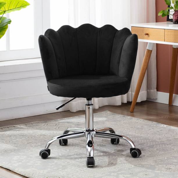 Finch Fox Modern Crown Chair with Wheels Desk Task Chair Velvet Fabric in Black Color Acrylic Office Adjustable Arm Chair