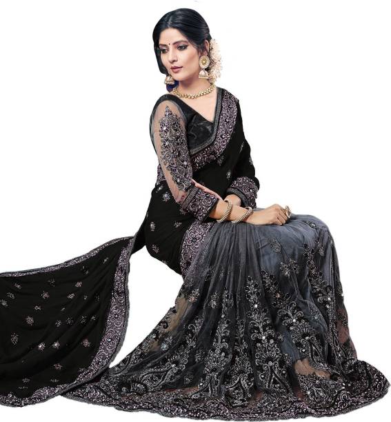 b bella creation Embellished Bollywood Silk Blend, Net Saree