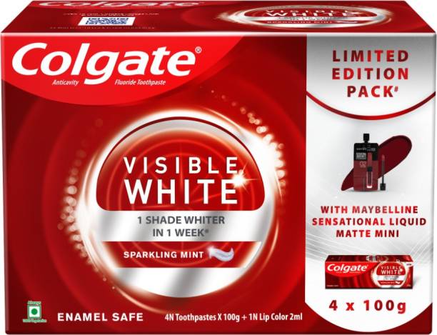 Colgate Visible White Teeth Whitening Toothpaste 400 gm, With Maybelline Sensational Liquid Matte Lipstick 2ml Toothpaste