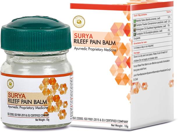 HerbRoot Surya Herbal Surya Rileef Pain Balm, Backache, Headache, 10g , (Pack of 20)