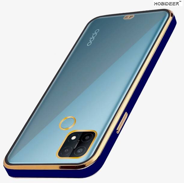 MOBIDEER Back Cover for OPPO A15s, Golden Line, Premium Soft Chrome Case | Silicon Gold Border