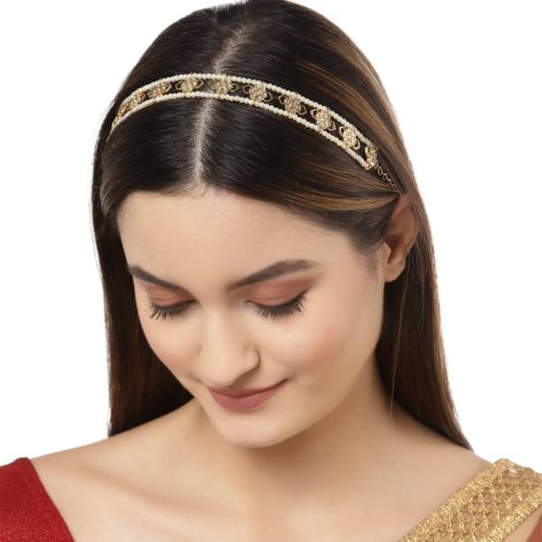 Karatcart Gold Plated Flower Shaped Kundan Hairband Hair Chain