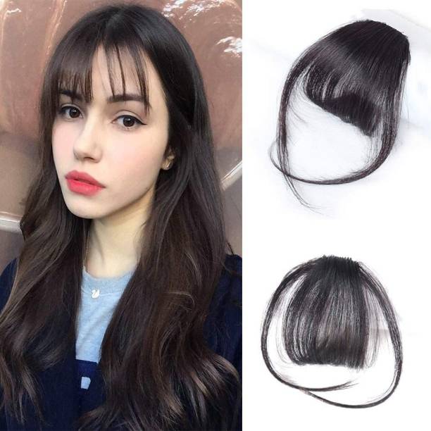 Hymaa Clip On Clip In Front Bang Fringe Extension Piece Thin (Natural Black) Hair Extension