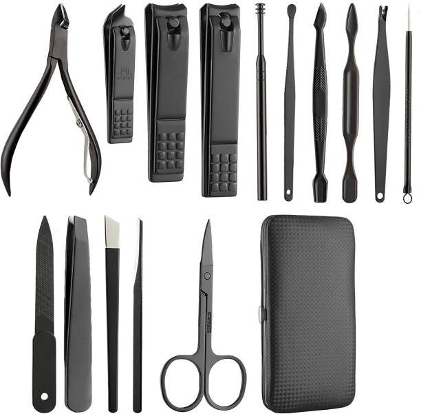 Beauté Secrets 15 Pcs Nail Clippers Set, Professional Pedicure Kit Stainless Steel Nail Scissors Travel & Grooming Kit Manicure Set Includes Cuticle Remover Tools With Portable Travel Case - Black & Red