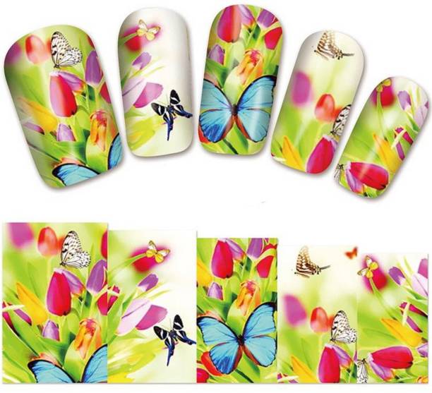 SENECIO® Butterflies Floral YZW-1380 NailArt Manicure Decal Water Transfer Sticker Sheet
