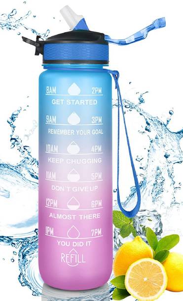 Laxvila 1 Litre Drinking Water Bottle with Motivational Time Marker & Straw Gym Sipper 1000 ml Sipper