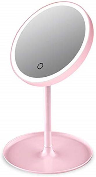 CARTGEAR LED Portable Touch Screen Makeup Smart Mirror with Led Light & Storage Tray Pink