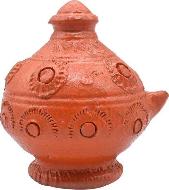 Puja N Pujari Clay Diya for Pooja Room - Orange Color Mud Diya Deepam for Diwali Decoration Earthenware Table Diya
