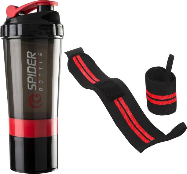 TRUE INDIAN Sports Combo Of Protein Shaker Bottle With Wrist Support Band Gym & Fitness Kit. 500 ml Shaker