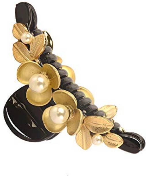 STRIPES Black Color with Golden Flower Design Hair Clutcher Hair Claw