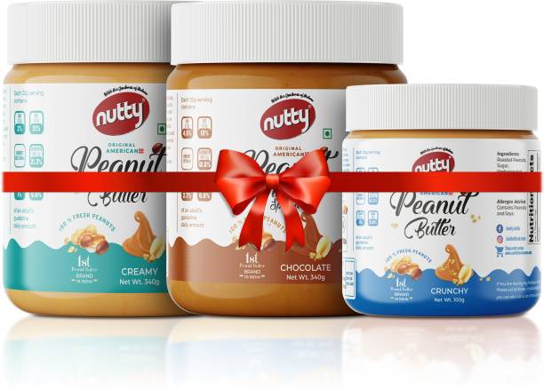 Nutty Peanut Butter Combo Creamy 340g + Chocolate Spread 340g +Crunchy 100g(Pack of 3) 780 g