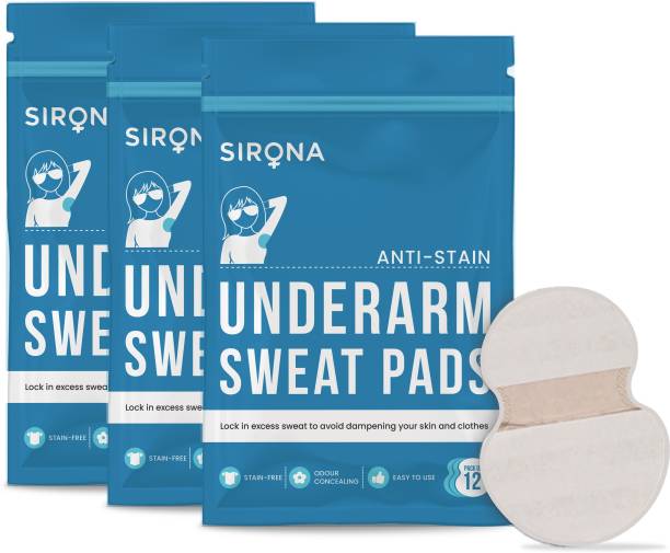 SIRONA Under Arm Sweat Pads - 36 Pads (3 Pack - 12 Pads Each) Sweat Pads