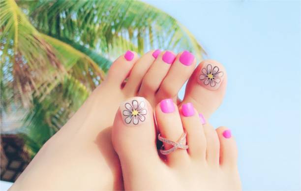 NTI 24 PC/Set Natural Toe Reusable Artificial Nail/Nails with glue ( Pack of 24 ) Pink