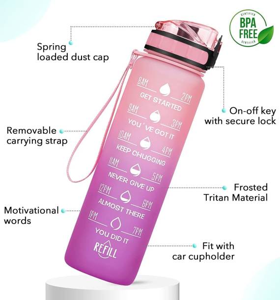 Coozico Motivational Water Bottle Time Marker For Gym 1000 ml Bottle