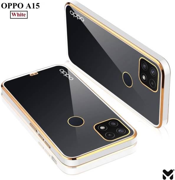MOBIDEER Back Cover for OPPO A15, Golden Line, Premium Soft Chrome Case | Silicon Gold Border