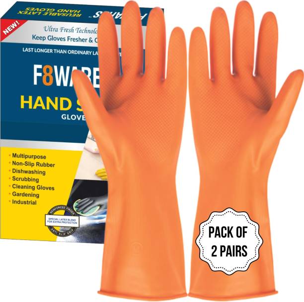 F8WARES Multipurpose Washable Heavy-duty Latex Rubber Reusable Gardening Kitchen Dish washing Cleaning Industrial Hand Gloves For Men Women 12 Inch Long Wet and Dry Glove Set