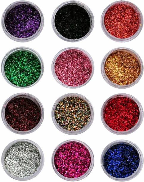 Red Ballons Bright Multi Colors Eye Dry Thick Shimmer Glitters - Pack Of 12 Pcs