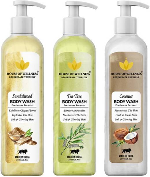 House of Wellness Body Wash, Shower Gel (Sandalwood, Tea Tree & Coconut Body Wash) - Combo pack