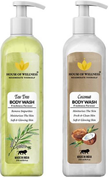 House of Wellness Body Wash, Shower Gel (Tea Tree & Coconut Body Wash) - Combo pack