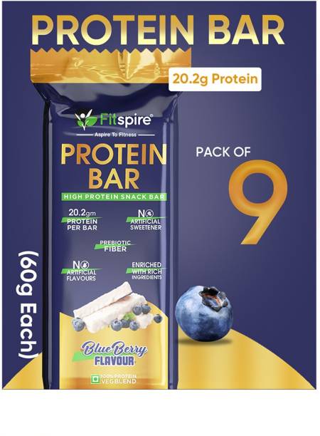 Fitspire No Added Sugar Protein Bar - 540 gm|20.2 gm Protein| Snack Bar- Blueberry Flavor Pouch