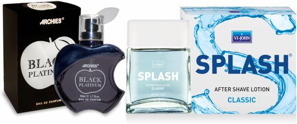 VI-JOHN Splash Aftershave Lotion (50 ml) & Archies Men Black Platinum Perfume (50 ml) - Duo for Men -