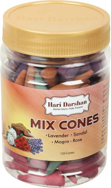 Hari Darshan Mix Cones | Dry Dhoop Sticks |Lavender|Rose|Sandal|Mogra Sandal, Rose, Lavender, Jasmine Dhoop