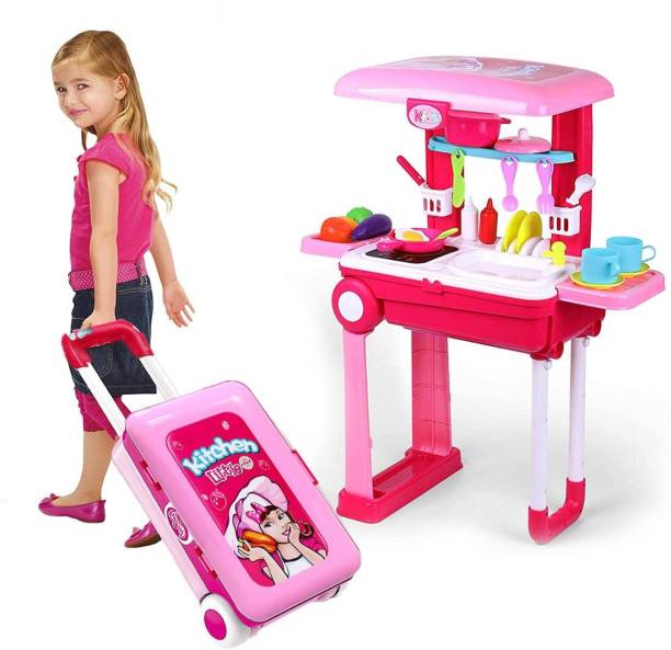 Wembley Kitchen Set with Suitcase Trolley Set Pretend to Play for Girls/Kids/Children