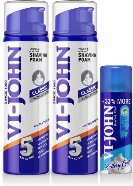 VI-JOHN Shaving Foam Classic 200 g (pack of 2) & All Skin Type 100 g (500 g)