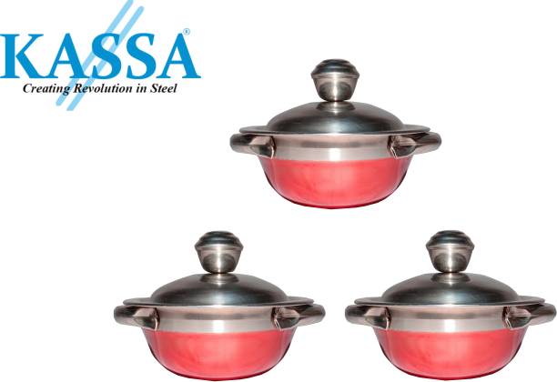 kassa Aristo 12 cm set of 3 red Serve Casserole Induction Bottom Non-Stick Coated Cookware Set