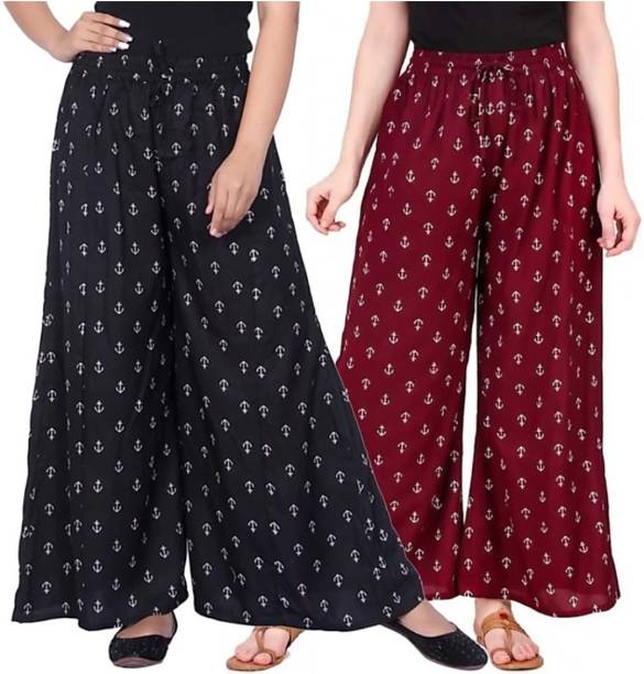 palazzo Regular Fit, Relaxed Women Maroon, Black Trousers