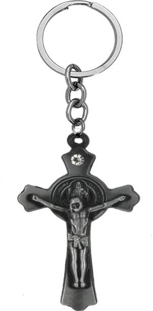 AFH Jesus on Cross Crucifixion Christian gray metalic decorative gifting Keychain Key Chain